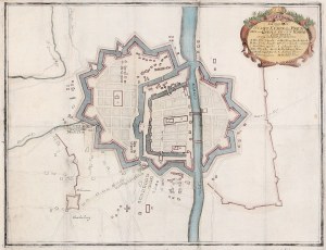 ELBLĄG. Plan der Stadt und der Befestigungen im Jahre 1704, während des Nordischen Krieges; anonym, 1711; miedz. colo...
