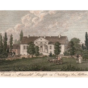 NEUHAUSS k. LUBIN (Brandenburg). Palace of Ernst von Houwald; drawing and eng. J.G.A. Frenzel, deriv...