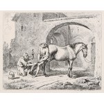 HIPPY, HORSES. Shoeing a horse; drawing and eng. J.A. Klein (1792-1875), 1812; aquf. p.b., st. bdb.; wym....