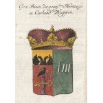 ŻAGAŃ, SYCÓW, KURLAND. Coat of arms of the Dukes von Biron; anonymous, ca. 1790; on verso family tree ...