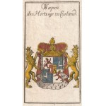 ŻAGAŃ, SYCÓW, KURLAND. Coat of arms of the Dukes of Biron; anonymous, ca. 1750; copper color, st. bdb.; dim. ...
