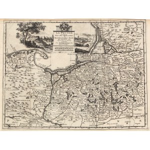 PREUSSEN, POMMERN. Karte von Preußen; oben ein Panorama von Danzig; herausgegeben von P. van der Aa, Leiden, um 1710; Kupfer. ...
