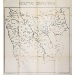 CIESZYN. Map of the Duchy of Cieszyn; print. Kutzer sp. c. and k. suppliers of the manor house in Cieszyn, sprz...
