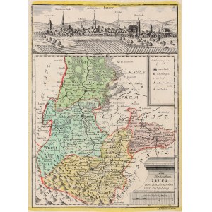JAWOR. Mapa Jaworského kniežatstva; panoráma Jawora od F.B. Wernera - Iauera; eng. a w...