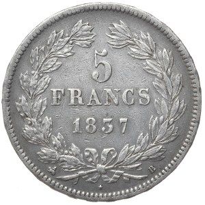 France, 5 francs, 1837, B