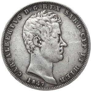 Sardinia, 5 Lira, 1847