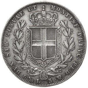 Sardinia, 5 Lira, 1847