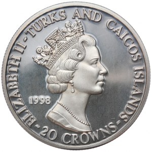 Turks and Caicos, 20 crowns, 1998, Dolphins
