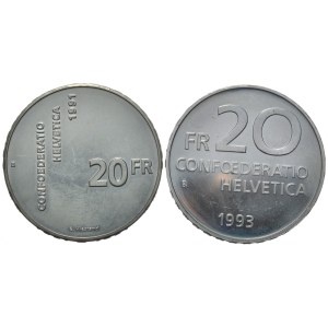 Switzerland, 2 x 20 francs, 1991–1993