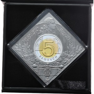 Third Republic of Poland, 5 zlotych 2016, clip, 925 silver, oxidized and selectively gold-plated