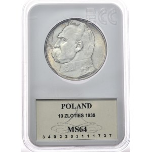 Polska, 10 złotych, 1939r., Piłsudski