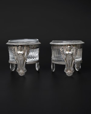 Pair of silver salt cellars, France 19th century.