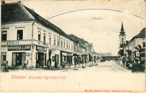 Balassagyarmat, Balassa-Gyarmat; Fő utca, Balassa szálloda és kávéház, Hirschfeld J. Jenő üzlete...