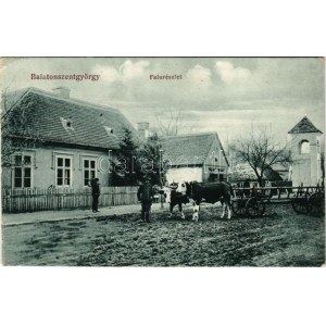 1914 Balatonszentgyörgy, Falu részlet, ökrös szekér. MÁV levelezőlapárusítás (EK)