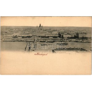Budapest, látkép a királyi palotától nézve, Lánchíd, Bazilika, Magyar Tudományos Akadémia épülete, gőzhajó...