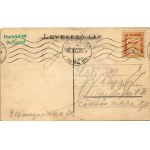1915 Budapest, látkép Budáról a Dunával. Szecessziós magyar zászlós és címeres keret, Art Nouveau (EK...