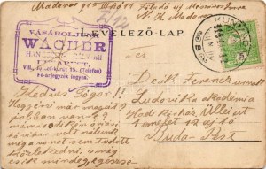 1915 Budapest, Repülőverseny meeting. Sziluettes művészlap, hátoldalán Wágner a hangszerkirály reklámja ...