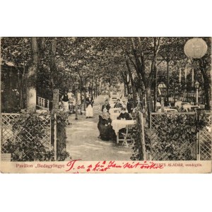 1906 Budapest II. Ferts Aladár-féle Pavillon Budagyöngye vendéglő, kerthelyiség pincérekkel és vendégekkel (EK...