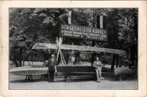Budapest III. Bürgermeister Károly féle csónakház, weekend telep és csónaképítő üzem. Kiadja Germ Károly, Római part 8...