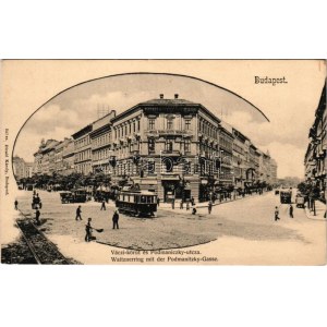 Budapest VI. Váci körút (Bajcsy-Zsilinszky út) és Podmaniczky utca, villamosok,Weiss és Társa betéti társaság, üzletek...