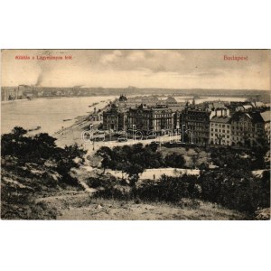 1909 Budapest XI. Kilátás a Lágymányos felé, Gellért szálló még nem épült meg, villamosok, csónakház...