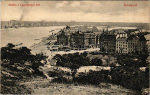 1909 Budapest XI. Kilátás a Lágymányos felé, Gellért szálló még nem épült meg, villamosok, csónakház...