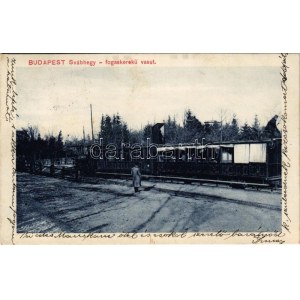 1912 Budapest XII. Svábhegy, fogaskerekű vasút megállóhelye vonattal, vasútállomás. Szerényi Béla kiadása (fl...