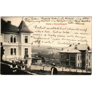 1908 Budapest XII. Svábhegy, kilátás a Kis-Svábhegyről, villák, Bányás Ágoston. Kohn és Grünhut kiadása (ragasztónyom ...