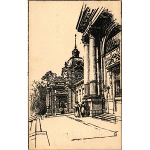 1924 Budapest XIV. Széchenyi fürdő bejárata grafikai művészlap (non PC)