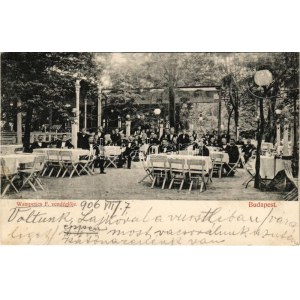 1906 Budapest XIV. Városliget, Wampetics F. vendéglője, étterem kerthelyisége pincérekkel (EK)