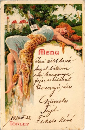 Budapest XXII. Budafok, Törley kastély és pezsgőgyár. Szecessziós reklám és étlap / Menu...