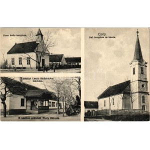 1930 Csép (Kisbéri járás), Római katolikus templom, Református templom és iskola, Mihályi László földbirtokos lakóháza ...