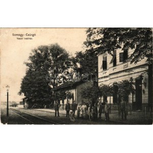 1909 Csurgó, Somogycsurgó; Vasúti indóház, vasútállomás. Szűcs Béla kiadása (EM)