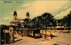 Debrecen, Piac utca, villamos, Kálnai üzlete. Ifj. Gyürky Sándor kiadása (EK)