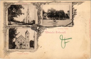 1899 Doboz, Református templom, uradalmi kastély és kápolna. Véver Oszkár kiadása. Art Nouveau, floral (Rb...