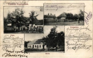 1908 Domoszló, Községháza, Iskola, fogyasztási szövetkezet üzlete és saját kiadása (EK)