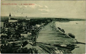 1912 Dunafölvár, a város látképe, hajómalom a Dunán. W.L. Bp. 275. / Danube with floating watermill (boat mill) ...