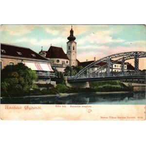 Győr, Rába híd, karmelita templom. Berecz Viktor kiadása (EB)