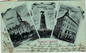1899 Győr, Városháza, Kismegyeri csata emlékmű, Baross úti sarokház. Beretz Viktor kiadása. Art Nouveau, floral (EK...