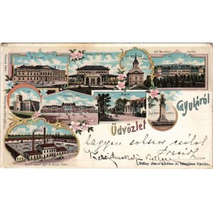 1899 Gyula, Megyeháza, Göndöcs kerti pavilon, Római katolikus templom, Gróf Wenckheim kastély, Óvár...