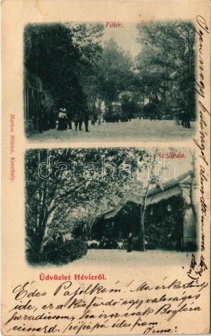 1899 Hévíz, Fő tér, szálloda. Marton Móricz kiadása (kis szakadás / small tear)
