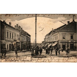1902 Kaposvár, Korona utca, Geiszler Nep., Práger Lipót, Pollák József, Steinitz üzlete. Gerő Zsigmond kiadása (fl...