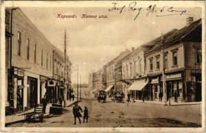 1916 Kaposvár, Korona utca, Korona szálloda, Gulyás Gyula, Krausz Géza üzlete. Hirsch Zsigmond kiadása (b...