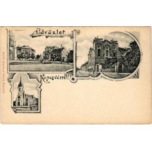 Kaposvár, Templom előtti tér, Római katolikus templom, Zárda. Hagelman Károly kiadása. Art Nouveau (EK...
