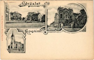 Kaposvár, Templom előtti tér, Római katolikus templom, Zárda. Hagelman Károly kiadása. Art Nouveau (EK...
