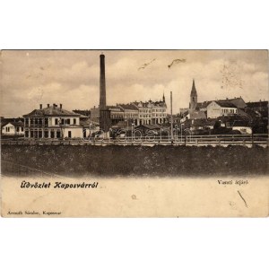 1903 Kaposvár, Vasúti átjáró és városi villanytelep. Armuth Sándor kiadása (fl)