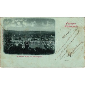 1898 Miskolc, látkép az Avas hegyről este holdfényben. Verő J. és társa kiadása (gyűrődések / creases...