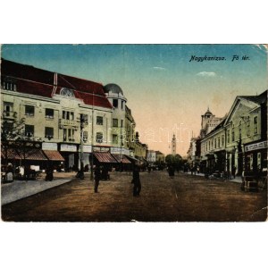 1925 Nagykanizsa, Fő tér, Stern József, Bettlheim és Guth üzlete. Vasúti Levelezőlapárusítás (kis szakadás / small tear...