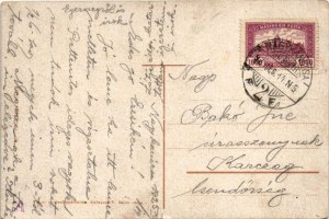 1925 Nagykanizsa, Fő tér, Stern József, Bettlheim és Guth üzlete. Vasúti Levelezőlapárusítás (kis szakadás / small tear...