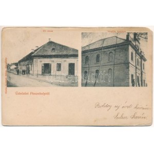 Pincehely (Tolna), Fő utca, üzlet, Izraelita templom, zsinagóga. Grünhut Miksa kiadása (EM)